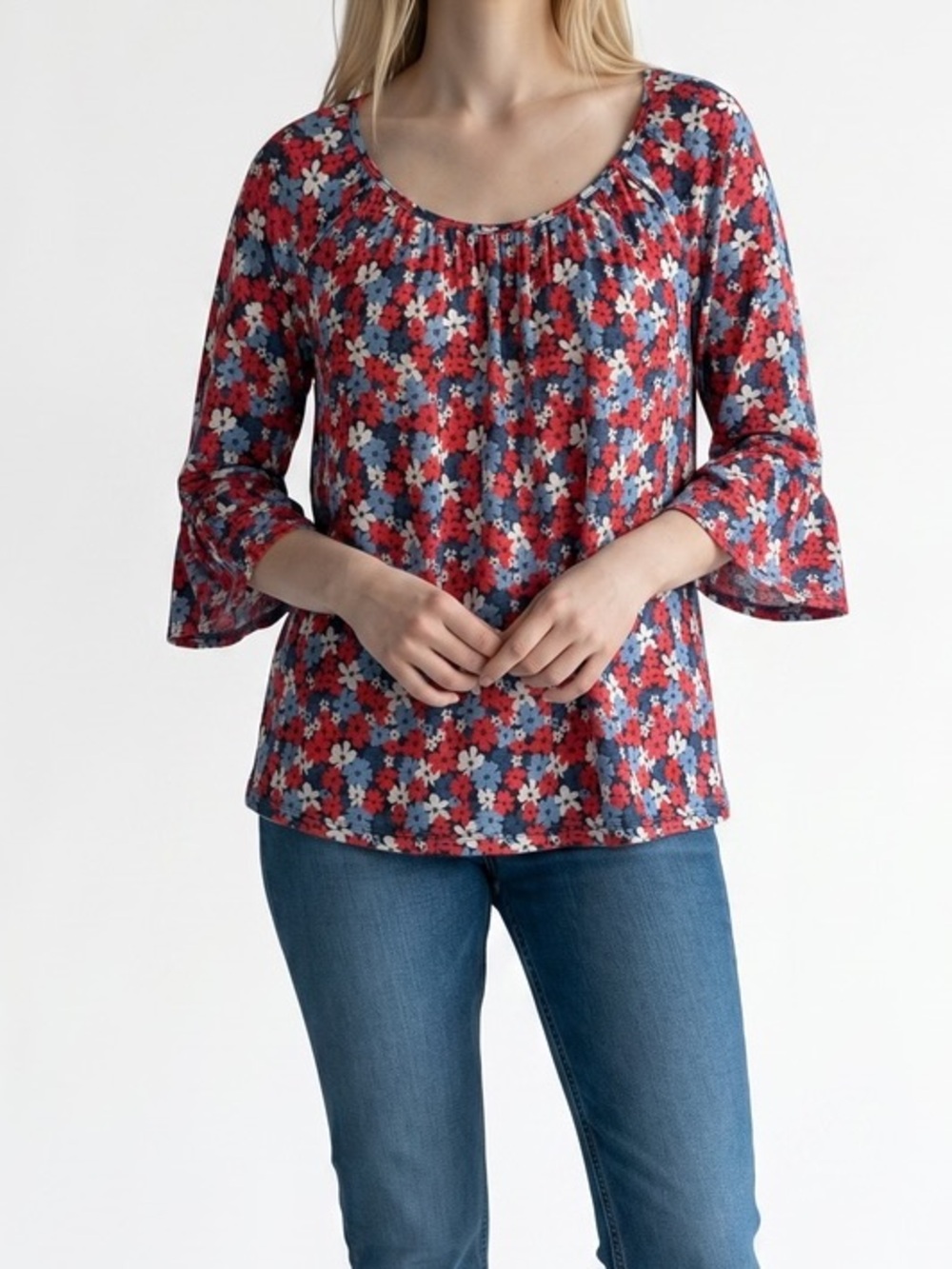 Michael Kors Red Floral Scoop-Neck Blouse